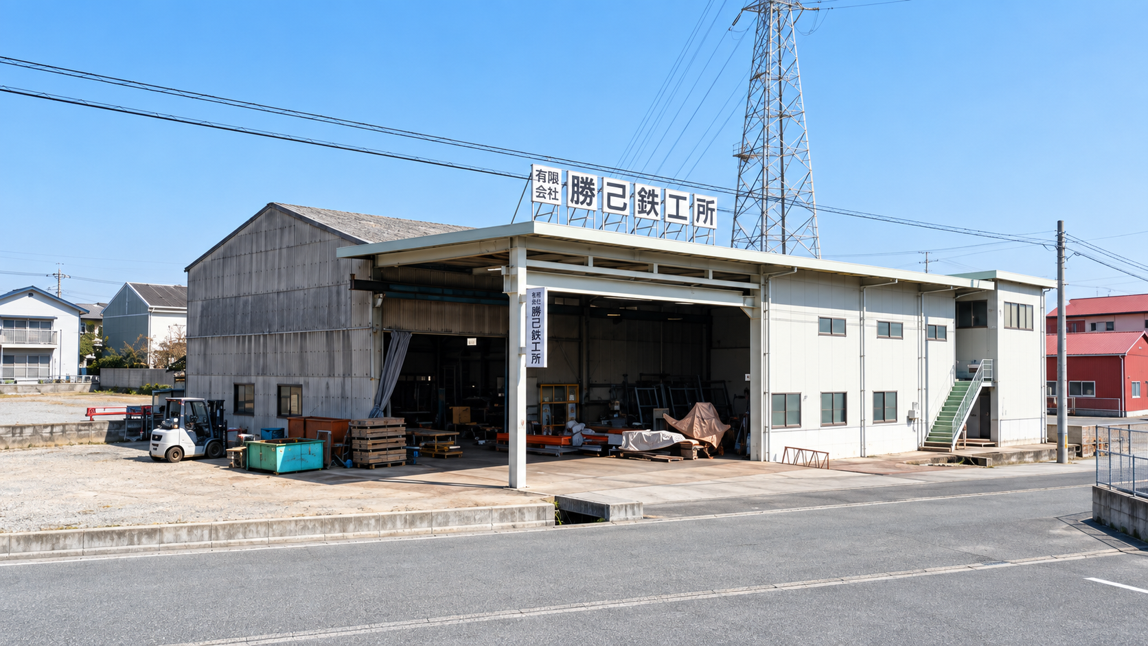 岡山市中区江並にある勝己鉄工所の工場外観
